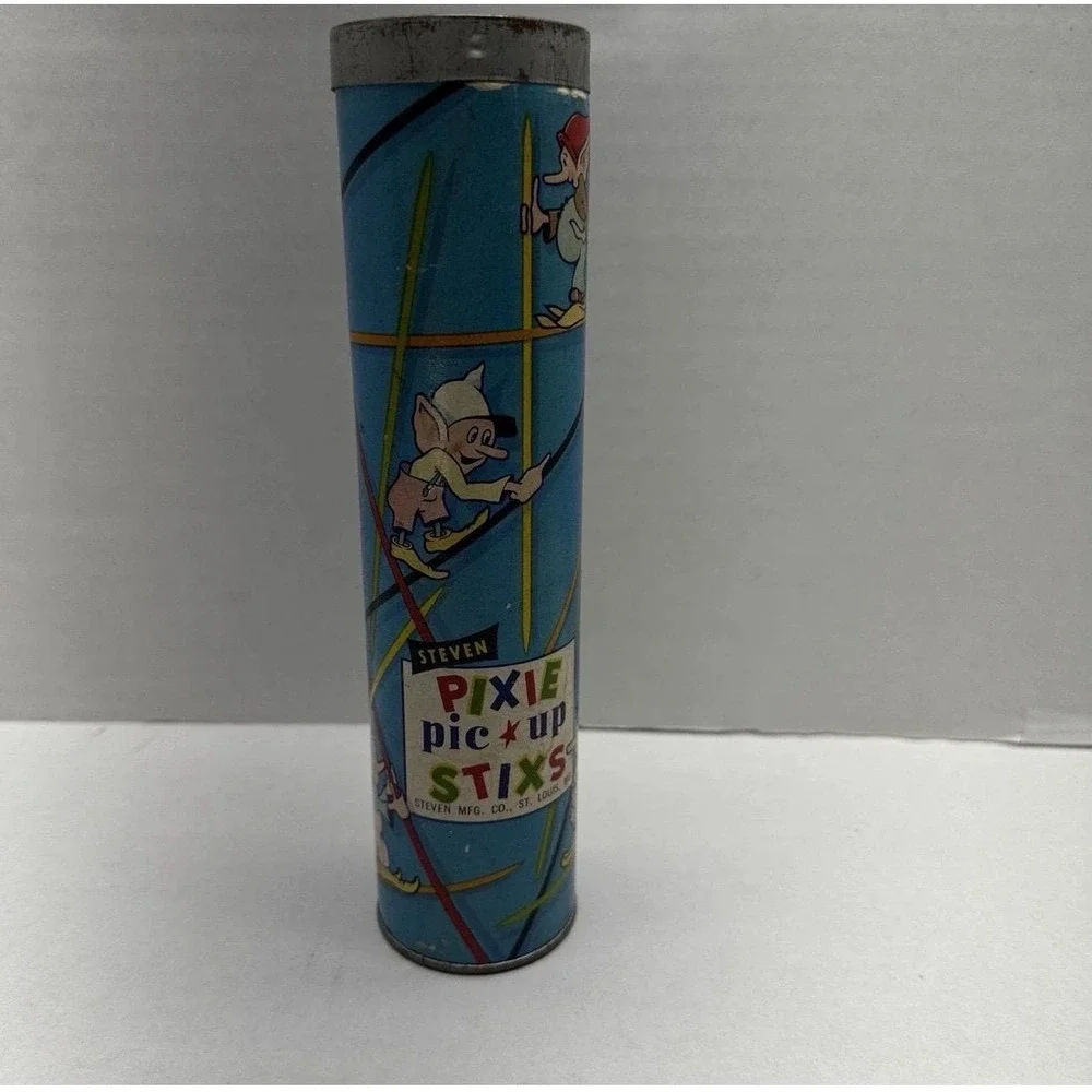 Vintage Steven Pixie Pic-Up Stix Game Original Tin Litho Tube St Louis MO